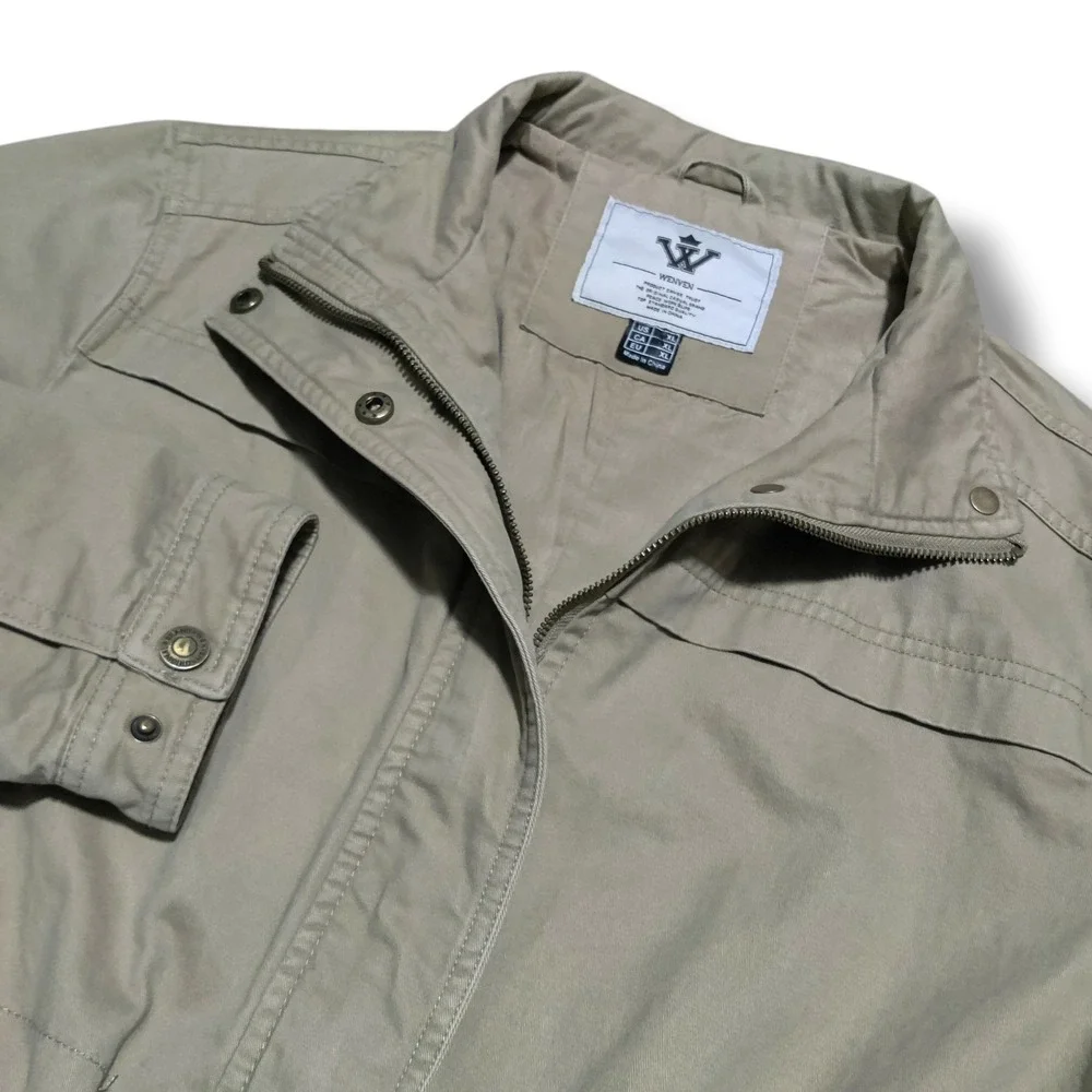 Wenven Women's Tan Cargo‎ Barn Jacket Canvas Coat Parka 100% Cotton Size XL